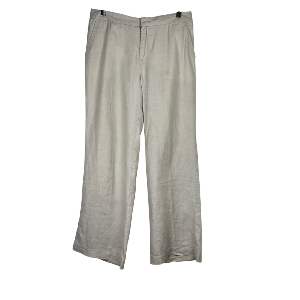 Old Navy Vintage 2002 Womens 100% Linen Wide Leg Pants Oatmeal Beige Size 10